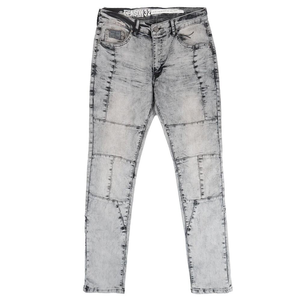 Reason Brand Men's Slim Skinny Fit Stretch Moto Jeans in Grey Washed
